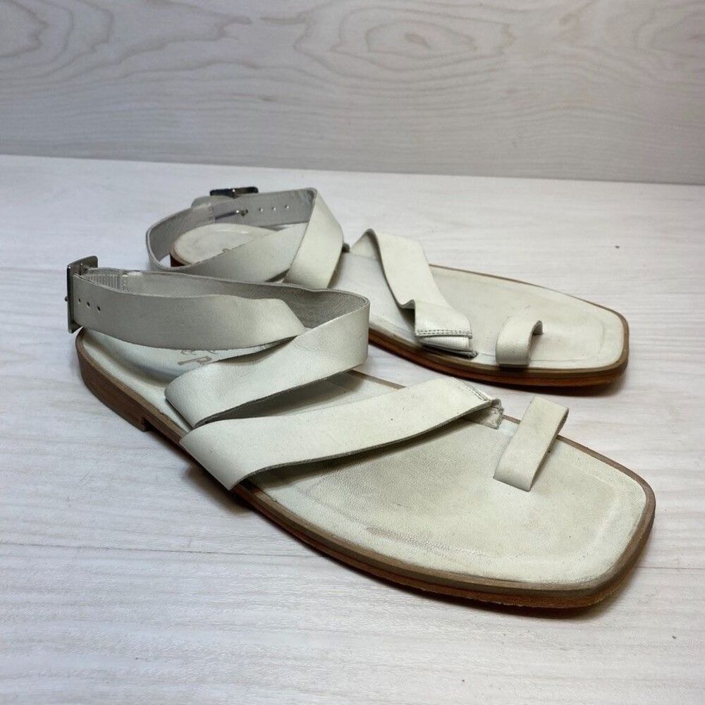 Free People Romeo Leather Wrap Sandals SIze 40‎ US 10 White Fairy Peasant Hippie